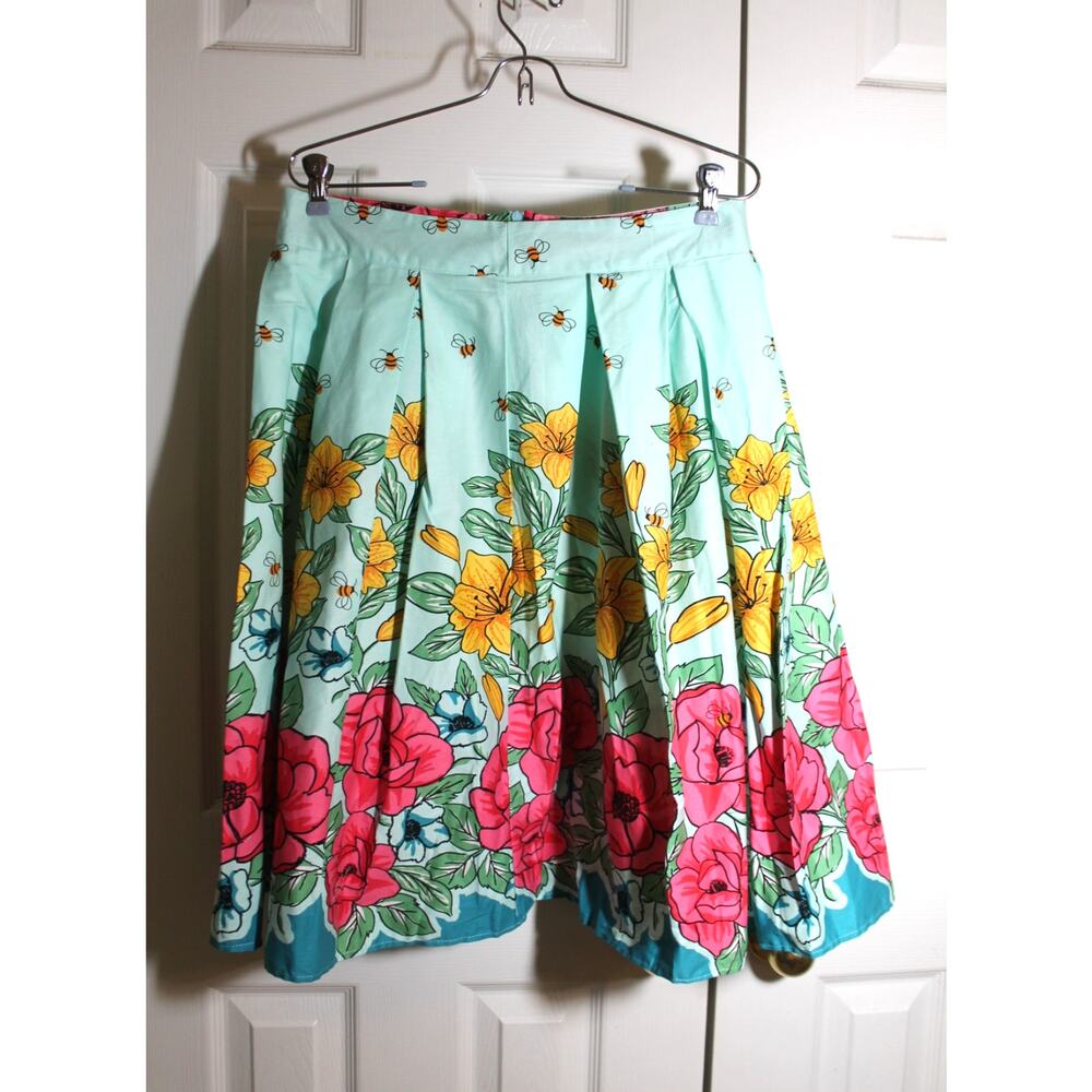 Grace Karin Mint Floral Midi Skirt with Pink and Yellow Blooms